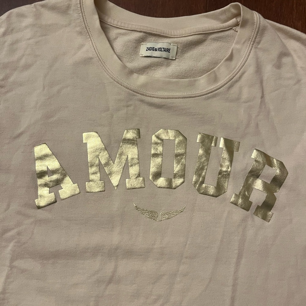 Zadig & Voltaire Beige Tee with Metallic Gold Print